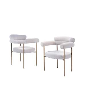 Harmonique Cream Boucle Fabric Metal Arm Chairs (Set of 2)