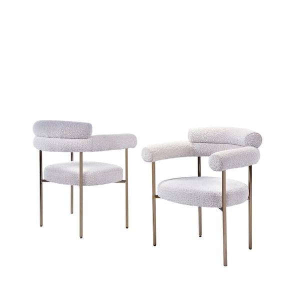 Best Master Furniture Harmonique Cream Boucle Fabric Metal Arm Chairs (Set of 2)