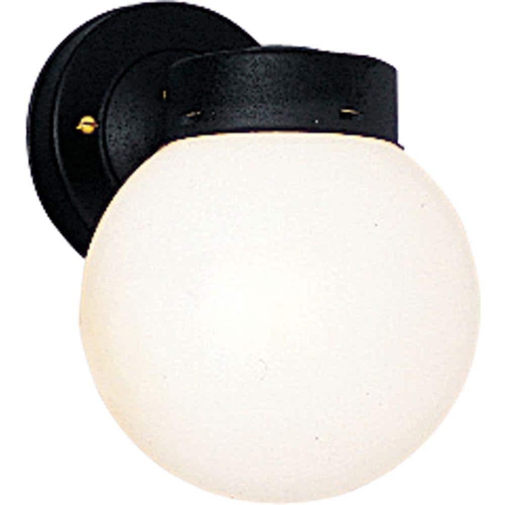 1-Light Textured Black White Glass Traditional Outdoor Wall Light