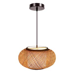 15.7 in. 1-Light Vintage Bamboo Rattan Lantern Pendant Light with Hand-Woven Bamboo Shade