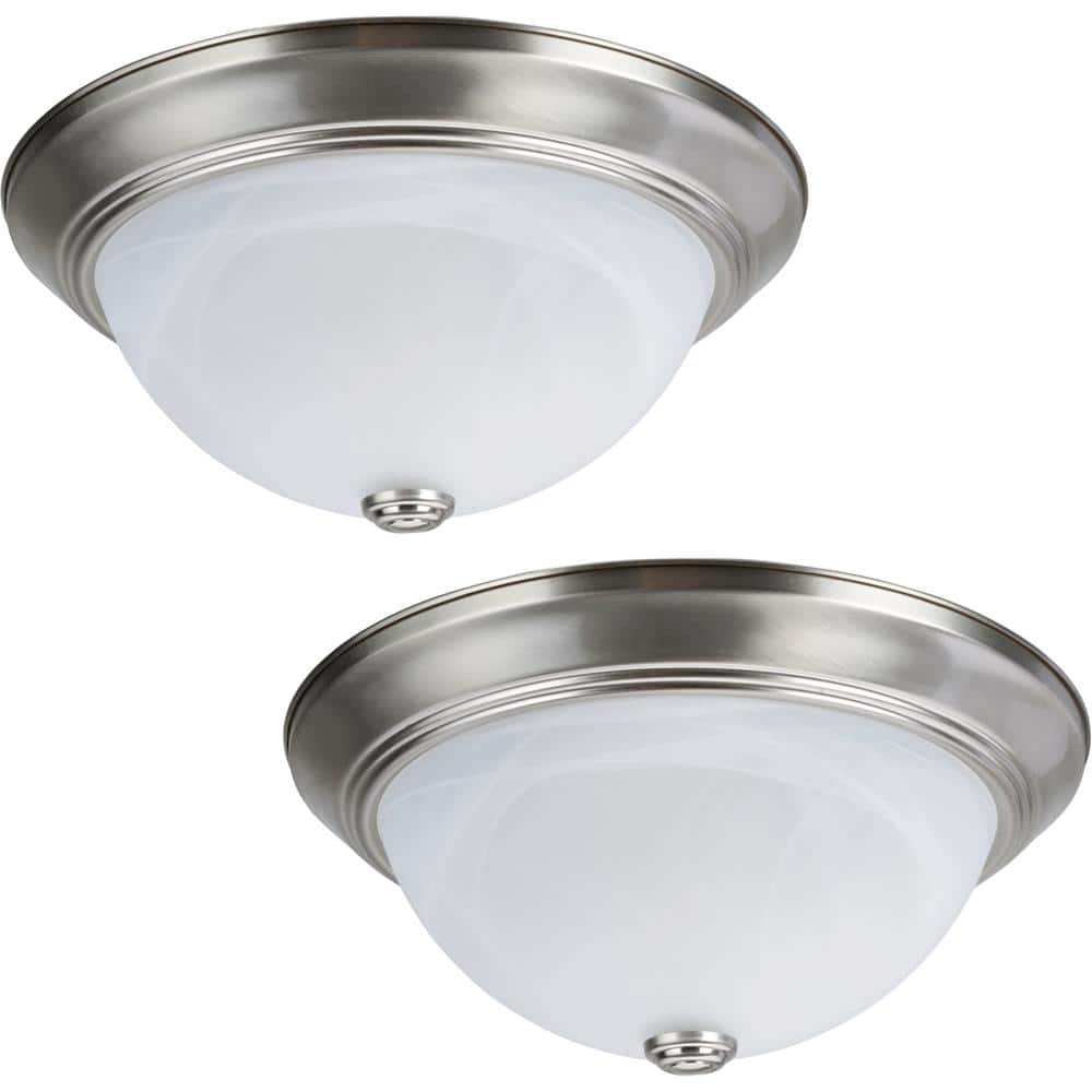 13" Brushed Nickel Flush Mount with White Alabaster Glass Diffuser