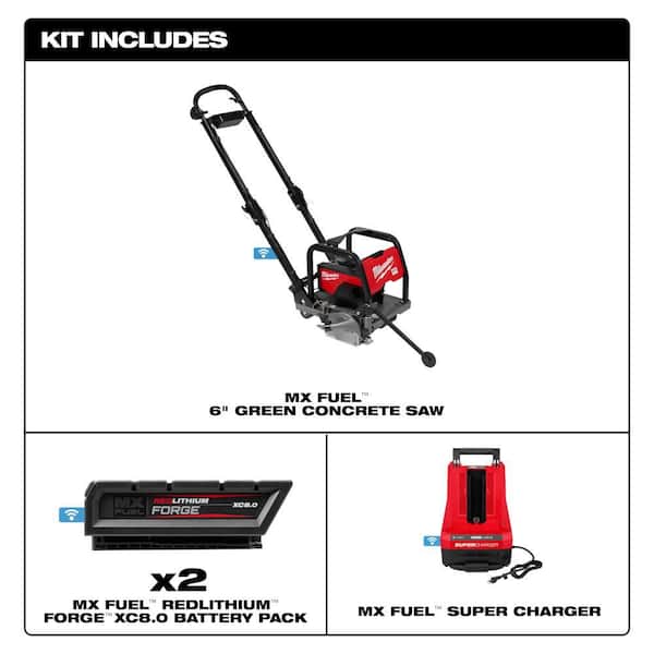 Milwaukee MX FUEL Lithium-Ion 6 in. Green Concrete Saw Kit with (2) FORGE XC8.0 Batteries and (1) MX FUEL Super Charger