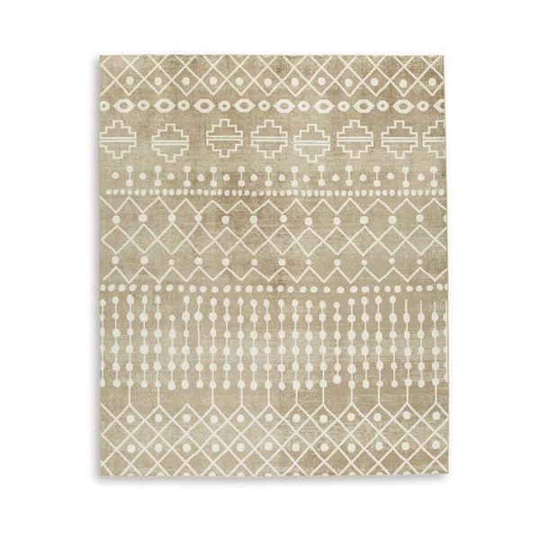 Benjara Bunny Tan, Brown and Cream 8 ft. x 10 ft. Geometric Area Rug