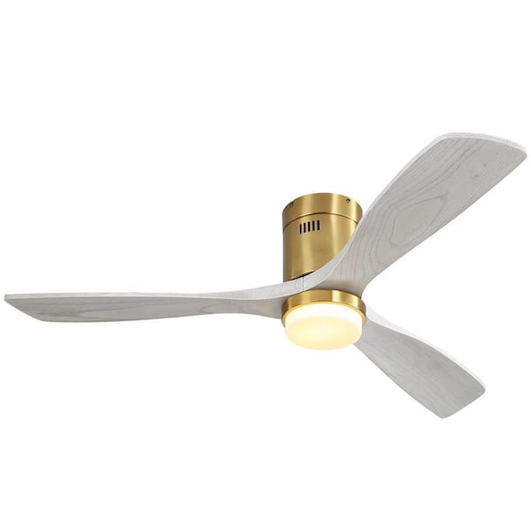 Sofucor 52 in. LED Indoor/Outdoor Flush Mount Gold Ceiling Fan with Light Kit and Wood Blades, 6-Speed DC Remote Control