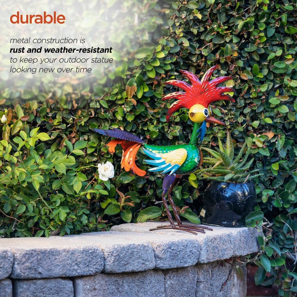 18" Multicolor Metal Rooster Lawn Decoration
