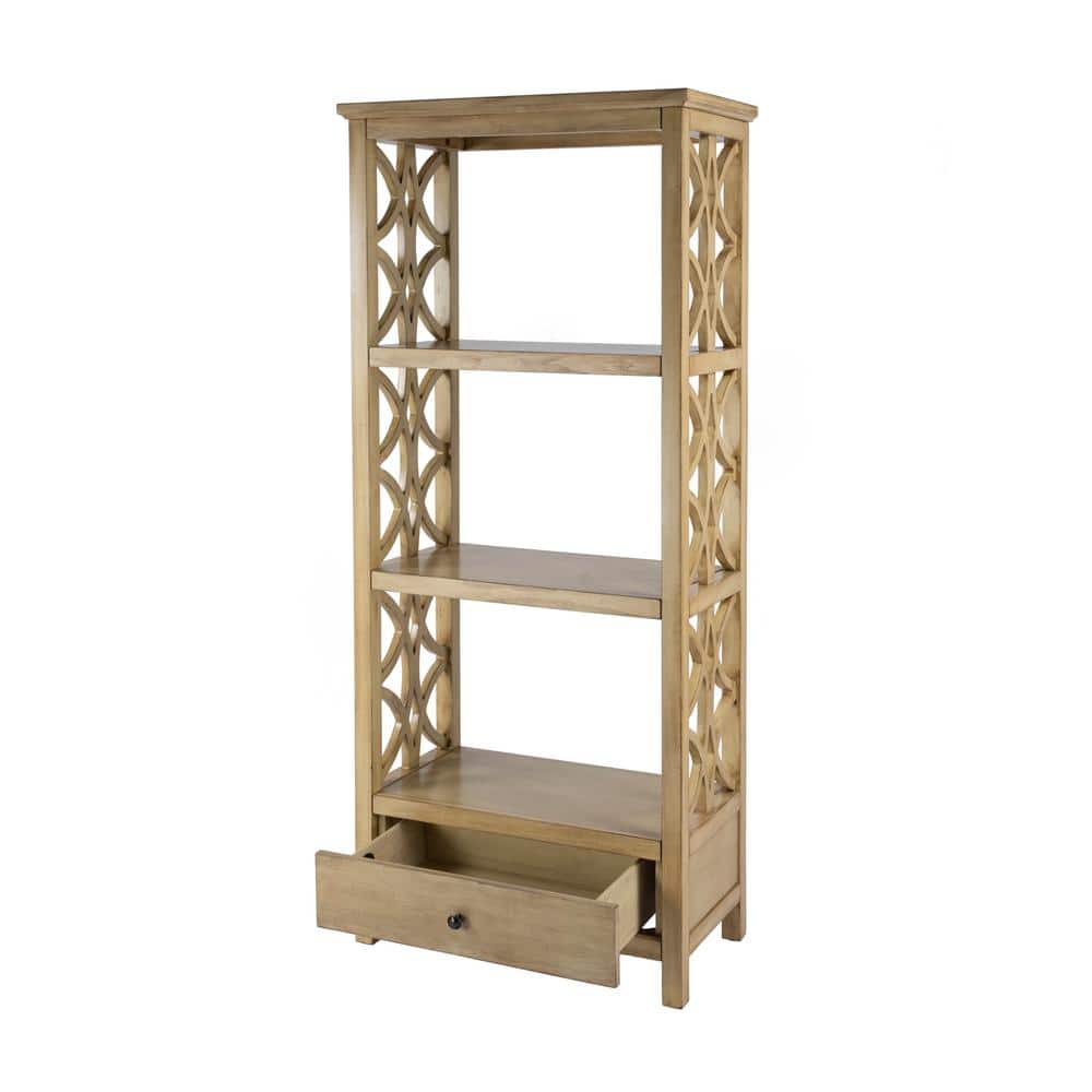 Lorena 30"W Beige Wood 3-Tier Etagere Bookcase with Drawer