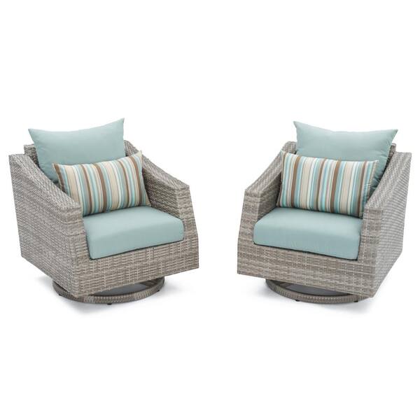 RST BRANDS Cannes All-Weather Wicker Motion Patio Lounge Chair with Bliss Blue Cushions (2-Pack)