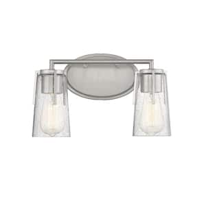 Sacremento 14 in. W x 8.5 in. H 2-Light Satin Nickel Bathroom Vanity Light with Clear Glass Shades