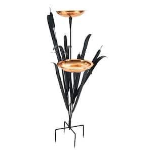 50 in. Tall Copper Double Cattail Birdbath with 2 Bowls and Stake