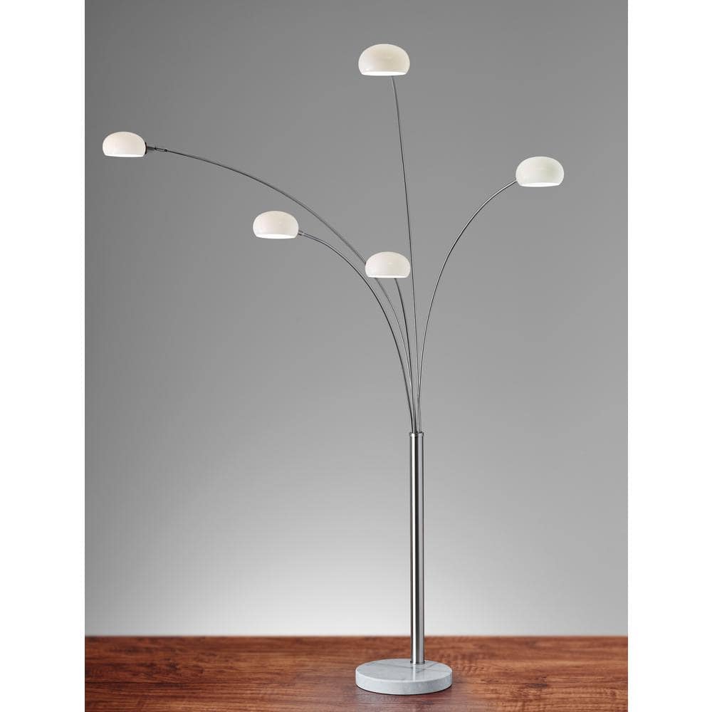 Adjustable Multi-Head White Arc Floor Lamp with Marble Base
