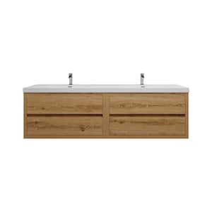 Louis 71 in. W x 20 in. D x 22 in. H Double Sink Floating Bath Vanity in Yellow Wood with White Acrylic Top