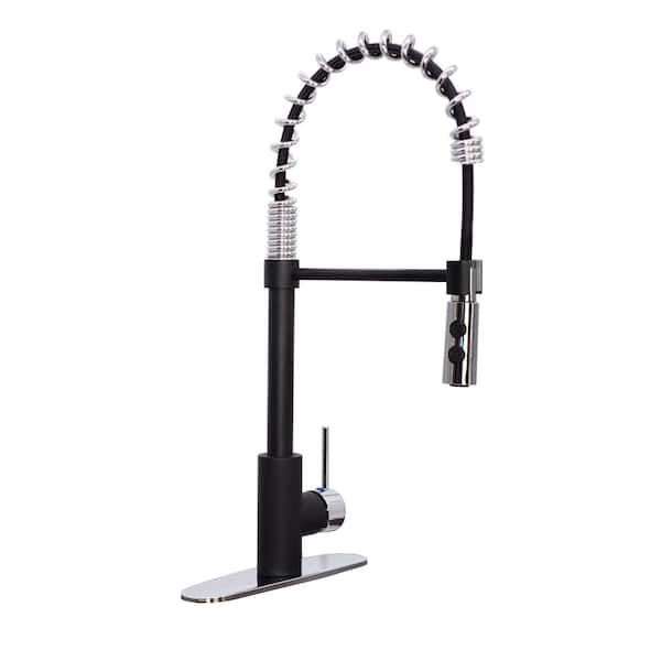 Westbrass Single-Handle Pull Down Sprayer Kitchen Faucet with Dual Function Spray Head in Matte Black/Chrome Finish