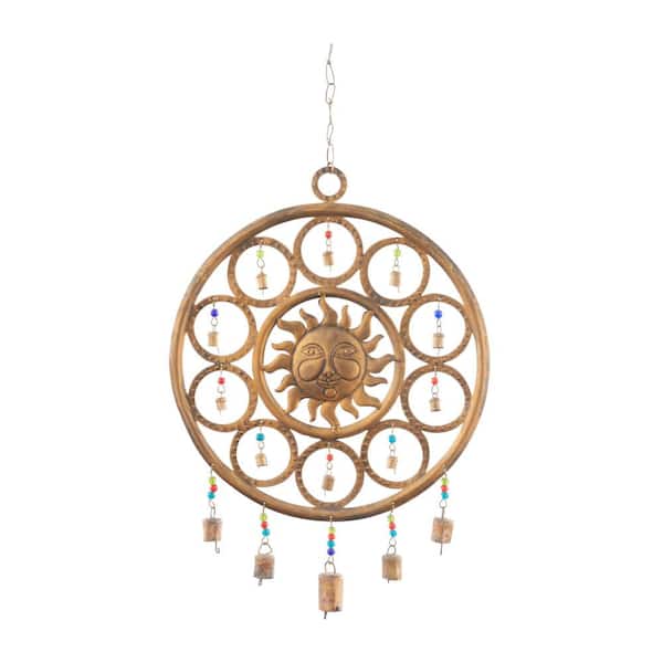 Litton Lane 25 in. Bronze Metal Sun Windchime with Beads