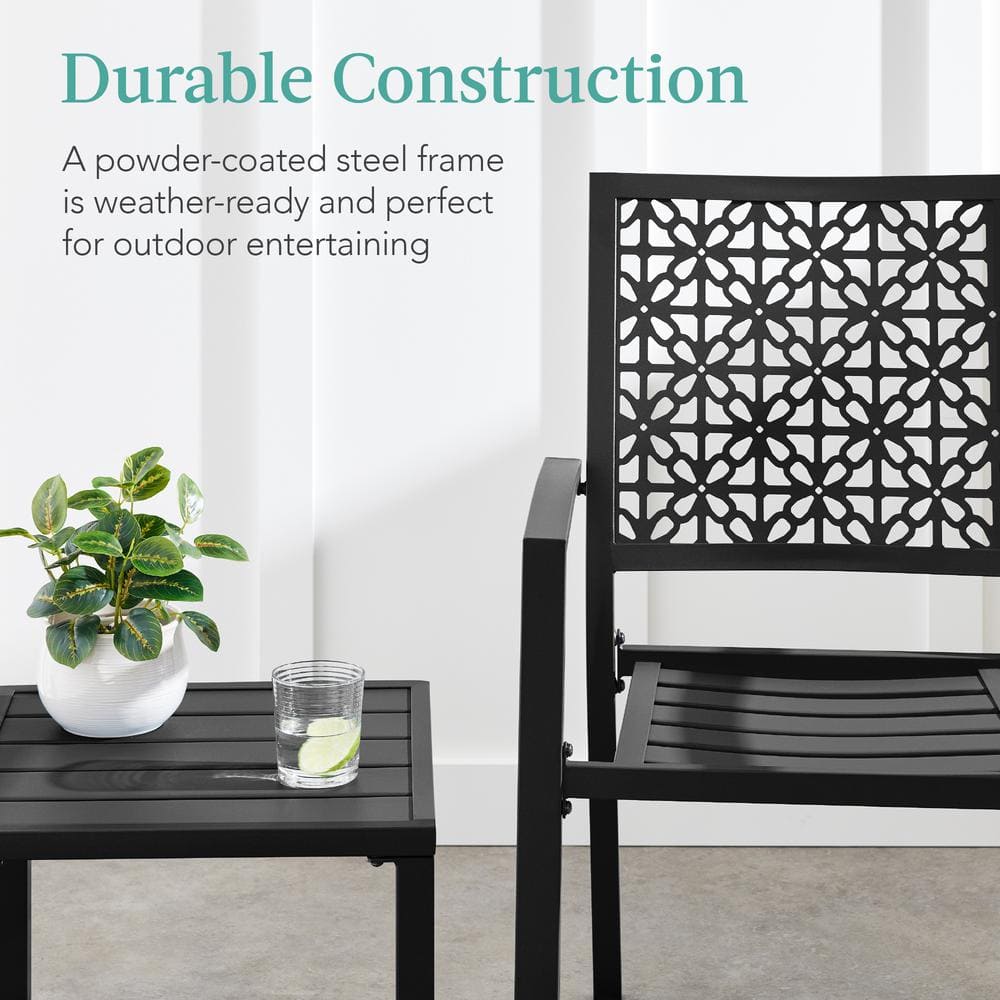 Black Steel 3-Piece Outdoor Bistro Set with Geometric Design