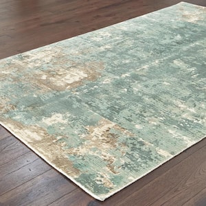 Formosa Blue 10 ft. x 14 ft. Distressed Modern Abstract Hand-Loomed Viscose Indoor Area Rug