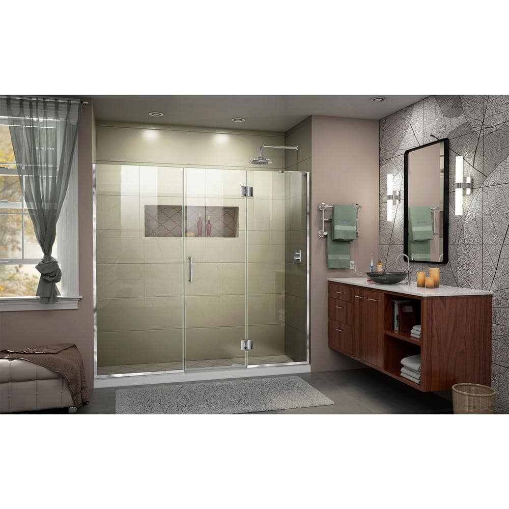 Unidoor-X 69" Frameless Clear Glass Hinged Shower Door with Black Hardware