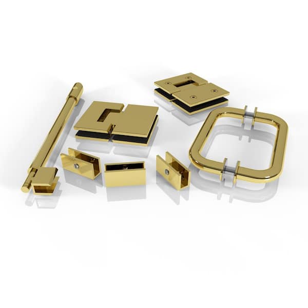 Glass Warehouse 78 in. Glass Hinged Hardware Pack in Polished Brass Bronze with Handle