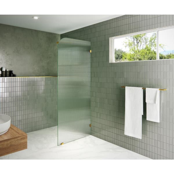 Glass Warehouse 32 in. x 78 in. x .375 in. Fixed Frameless Shower Door Fixed Panel Fluted Frosted Radius Right Hand