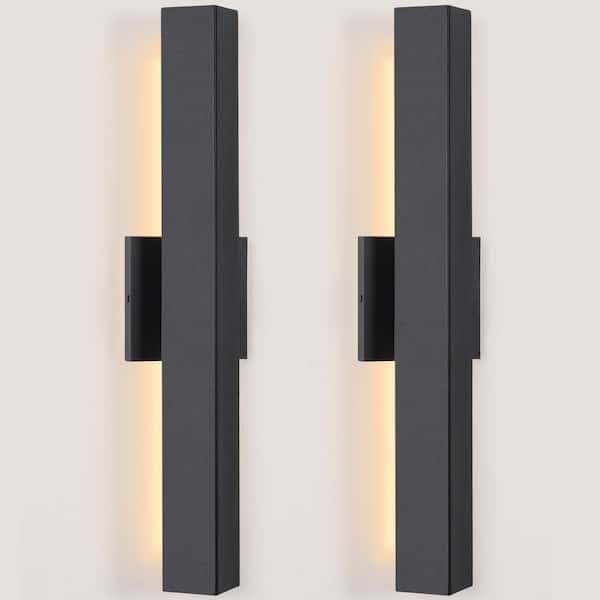 LamQee 21.8 in. Matte Black Integrated LED Outdoor Hardwired Wall Lantern Sconce (2-Pack)