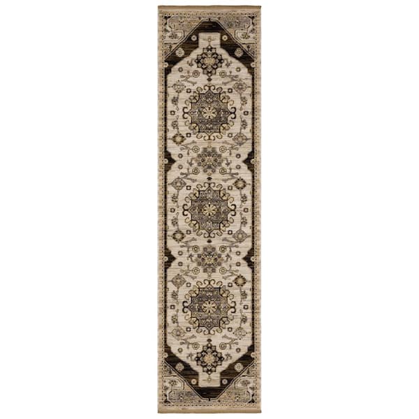Amara 2 ft. x 10 ft. Brown/Grey Oriental Area Rug