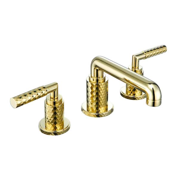 8 in. Widespread Double-Handle 3-Hole Brass Bathroom Faucet Vanity Taps in Gold