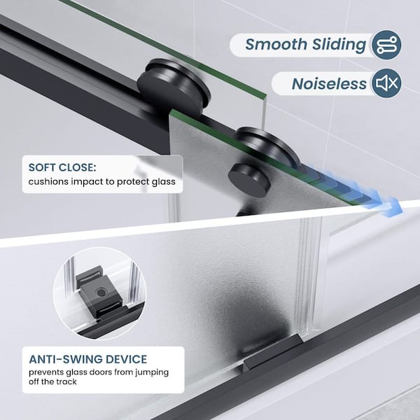 44 in. - 48 in. W x 74 in. H Sliding Frameless Shower Door in Matte Black with Frosted Glass