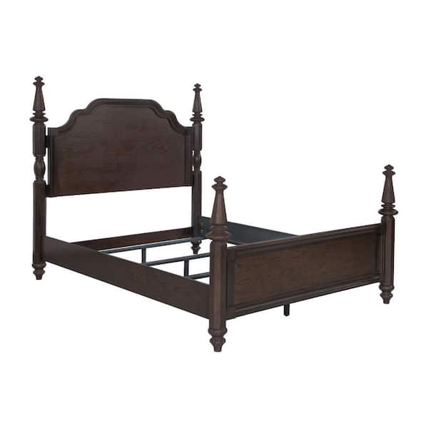 Benjara Meon Dark Oak Brown Wood Frame Queen Platform Bed