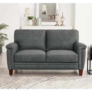 Sherwood 64 in. Charcoal Top Grain Leather 2-Seater Loveseat with Removable Cushions