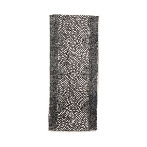 Storied Home 14 in. W x 72 in. L Black and White Polka Dot Pattern Stonewashed Cotton Canvas Table Runner with Frayed Edges
