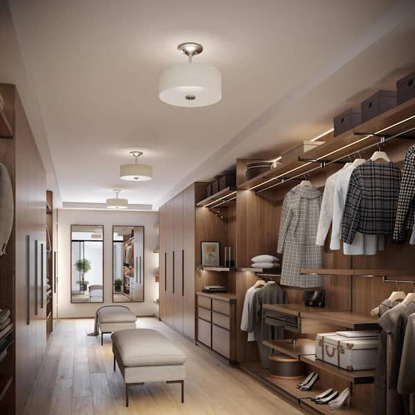 Progress Lighting Inspire Collection 13" Two-Light Brushed Nickel Semi-Flush Summer Linen Drum Shade