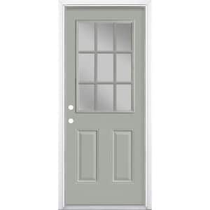 32 in. x 80 in. 9 Lite Right-Hand Inswing Painted Steel Prehung Front Exterior Door with Brickmold