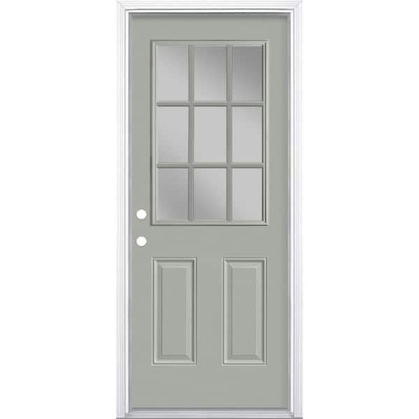 Masonite 32 in. x 80 in. 9 Lite Right-Hand Inswing Painted Steel Prehung Front Exterior Door with Brickmold