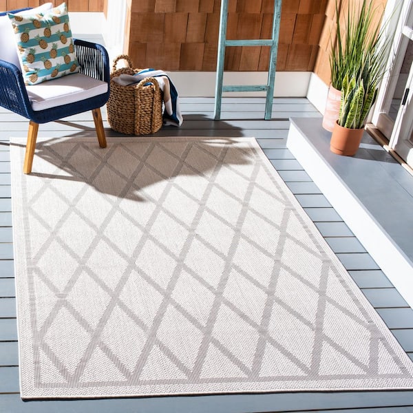 Bermuda Ivory/Light Gray 5 ft. x 8 ft. Border Indoor/Outdoor Patio  Area Rug