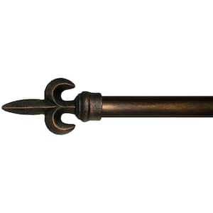 4 ft. Fixed Length 1 in. Dia. Metal Drapery Single Curtain Rod Set in Antique Bronze with SM Fleur De Lis Finial