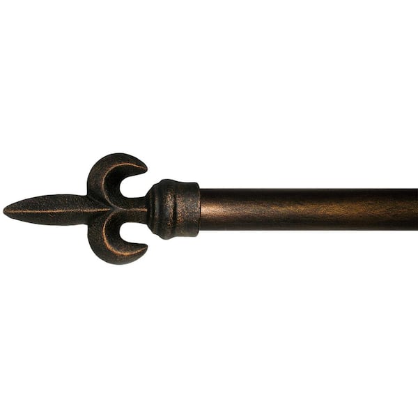 The Artifactory 4 ft. Fixed Length 1 in. Dia. Metal Drapery Single Curtain Rod Set in Antique Bronze with SM Fleur De Lis Finial
