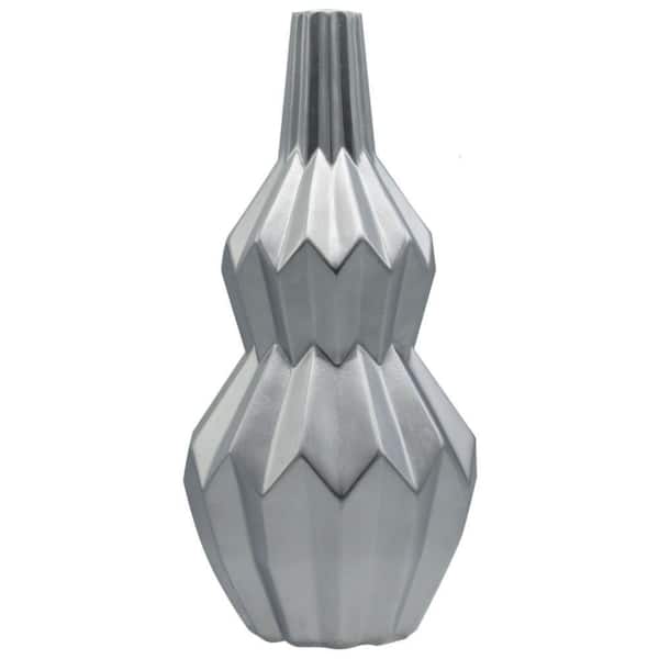 Benjara Silver Curved Ceramic Vase with Geometric Spikes ( Set of 2)