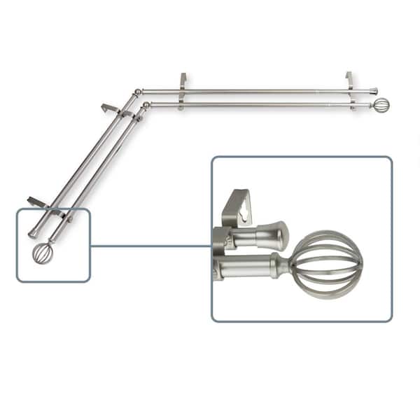 Unbranded 120 in. to 170 in. Adjustable 13/16 in. Corner Window Double Curtain Rod in Satin Nickel with Leoni Finials