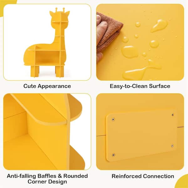 Costway 30 in. Wide Yellow 4 Shelves Giraffe Bookcase for Kids