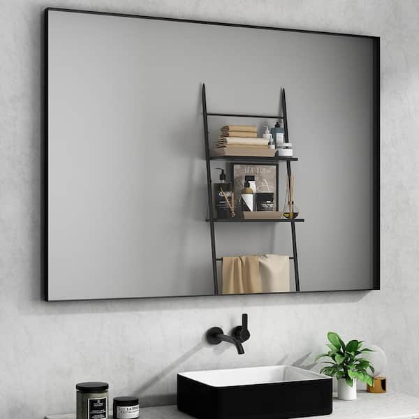 waterpar 48 in. W x 36 in. H Rectangular Aluminum Framed Wall Bathroom Vanity Mirror in Black
