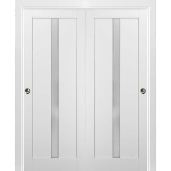 Sartodoors 4112 56 in. x 80 in. Single Panel White Finished Solid MDF Sliding Door with Bypass Sliding Hardware