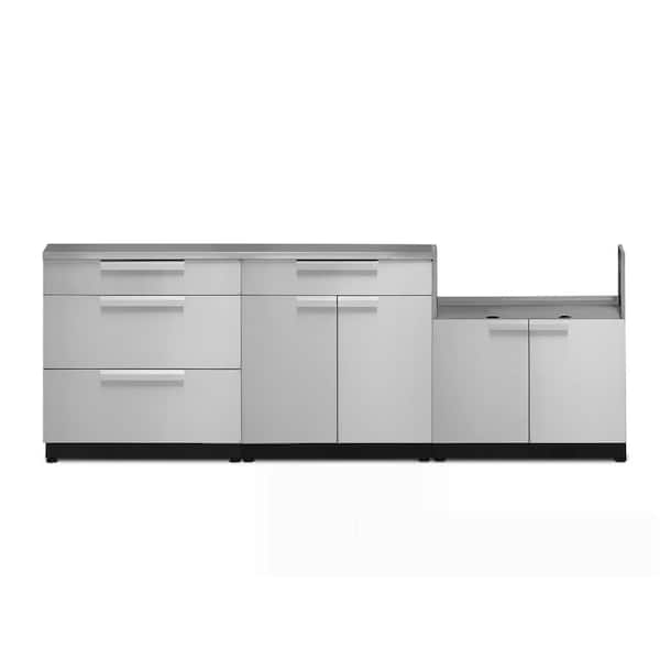 NewAge Products Stainless Steel 4-Piece 97 in. W x 36.5 in. H x 24 in. D Outdoor Kitchen Cabinet Set with Covers