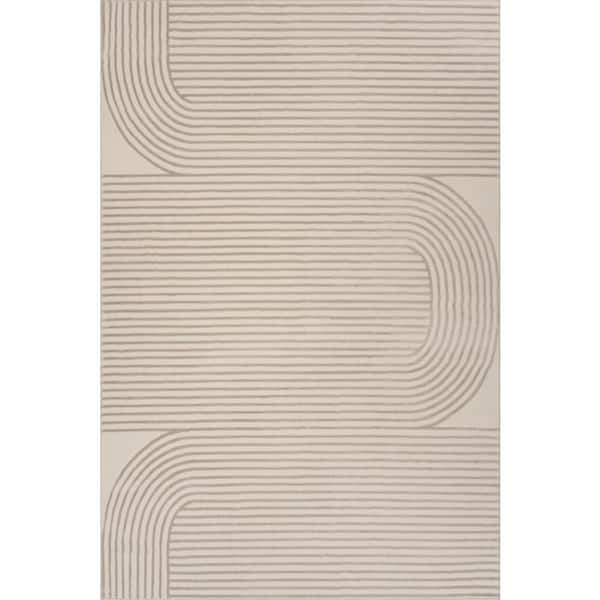 Saphielle Abstract Washable Area Cream/Grey 9 ft. x 12 ft. Indoor Area Rug