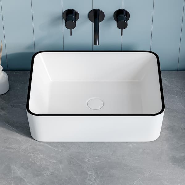 Eridanus Denbigh 19 in. x 14 in. Modern Vitreous China Rectangular Bathroom Vessel Sink, White with Black Trim