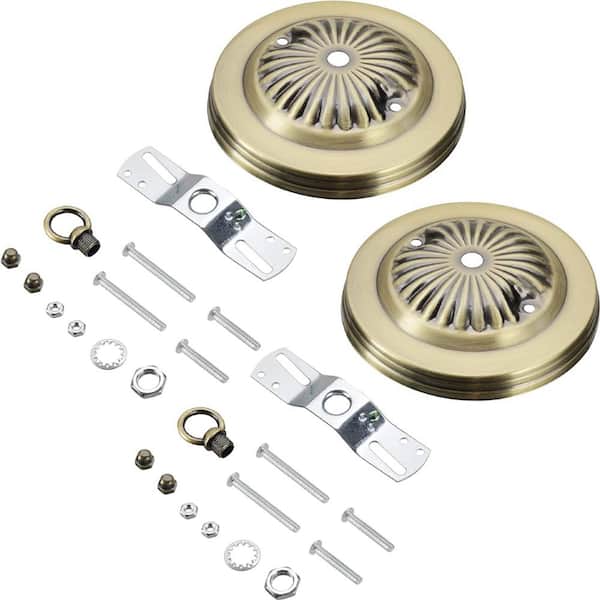 Unbranded 5 in. Dia with Loop and 7/16 in. Center Hole Antique Brass Finish Chandelier Fixture Canopy Kit (2-Pack)