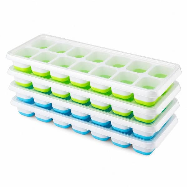 4-Pack Silicone Ice Cube Trays with Removable Lids, Stackable 14-Cube Freezer Molds, BPA-Free Whiskey Cocktail Ice Maker