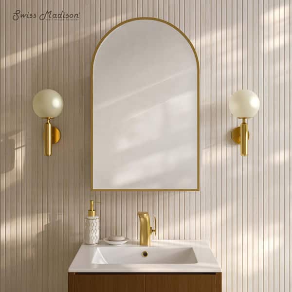Porte 20 in. W x 30 in. H Arched Recessed/Wall Mount Medicine Cabinet with Mirror in Gold