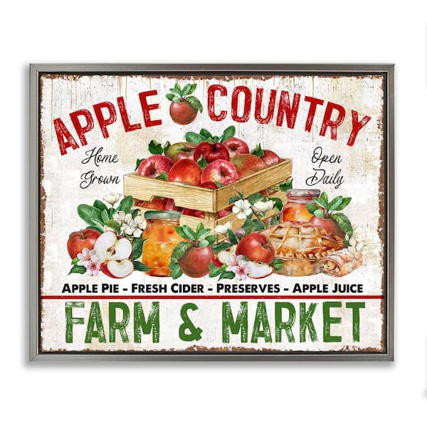 Stupell Industries Apple Country Market by Creatif Belle Gray Floater Frame Graphic Typography Art Print 21 in. x 17 in.
