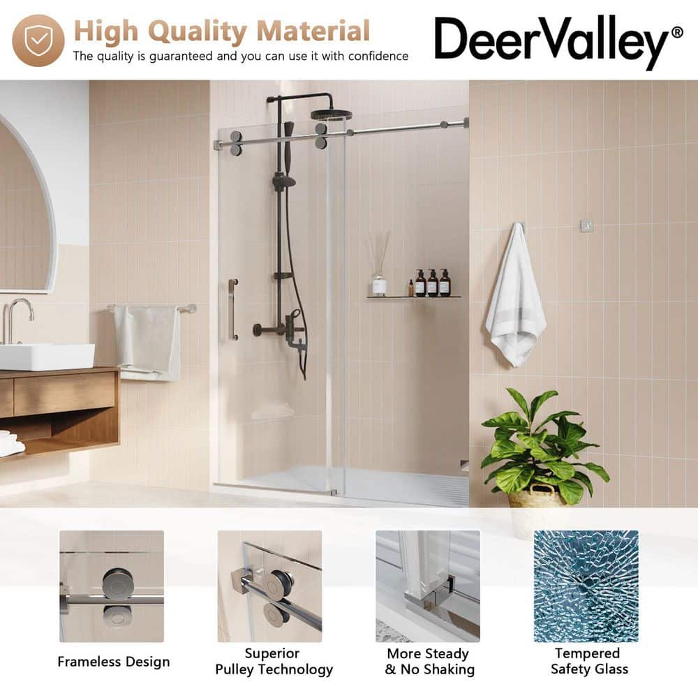 Concord 60" Frameless Sliding Shower Door with Chrome Finish