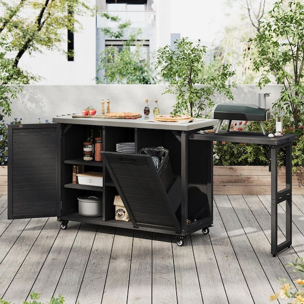 Ximuprmy Outdoor Black Stainless Steel 78 in. Kitchen Island with
