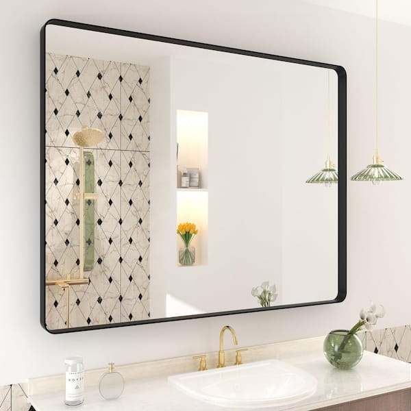 40 in. W x 32 in. H Rectangular Aluminum Alloy Framed and Tempered Glass Wall Bathroom Vanity Mirror in Matte Black